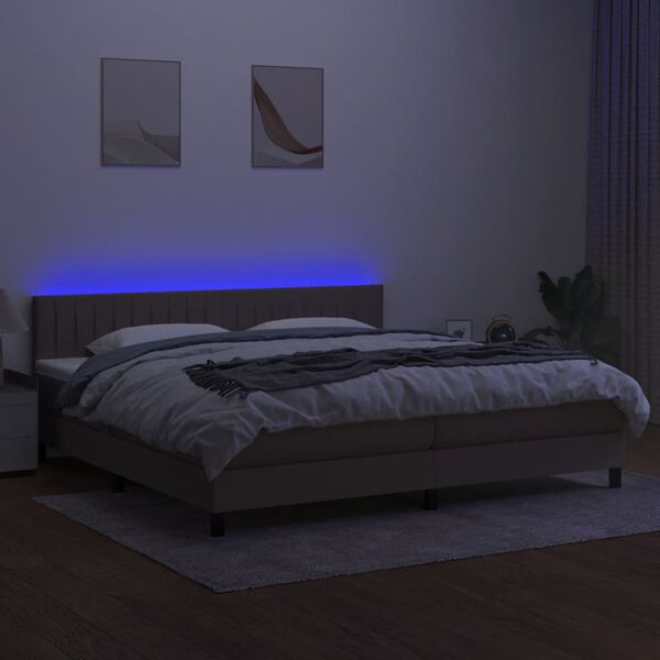 vidaXL Cama box spring colch&atilde;o/LED 200x200cm tecido cinza-acastanhado