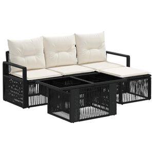 vidaXL Conjunto de Sof&aacute; de Jardim 5 unid. Preto e Branco Creme vime PE