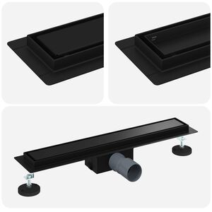 vidaXL Dreno de Chuveiro 2 em 1 Preto 50 cm A&ccedil;o Inoxid&aacute;vel 304