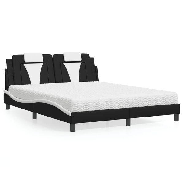 vidaXL Cama Viana com colch&atilde;o 160x200 cm couro artificial preto e branco