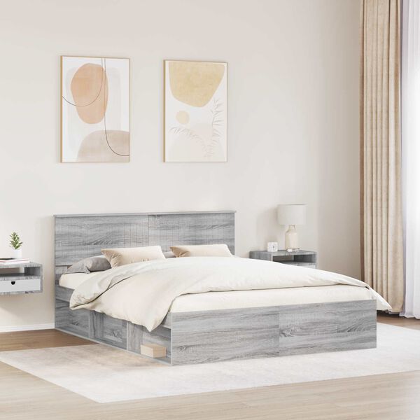 vidaXL Estrutura da Cama com cabeceira Cinza Sonoma 160 x 200 cm