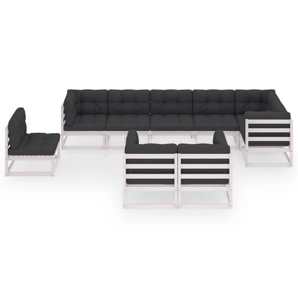 vidaXL 10 pcs conjunto lounge de jardim c/ almofad&otilde;es pinho maci&ccedil;o