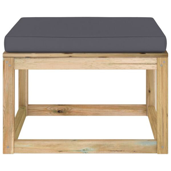 vidaXL Apoio de p&eacute;s para jardim c/ almofad&atilde;o pinho impregnado verde