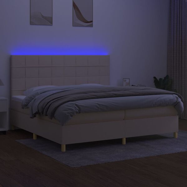 vidaXL Cama box spring c/ colch&atilde;o e LED 200x200 cm tecido cor creme