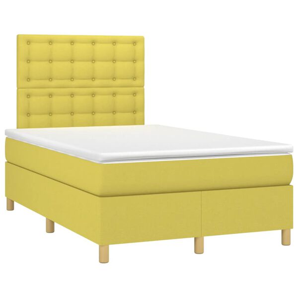 vidaXL Cama box spring c/ colch&atilde;o e LED 120x200 cm tecido verde