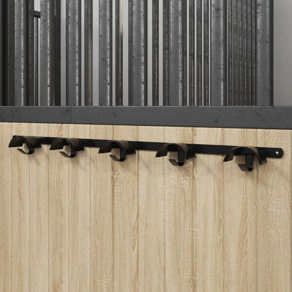 vidaXL Suporte de brida para 5 bridas com 5 ganchos ferro preto