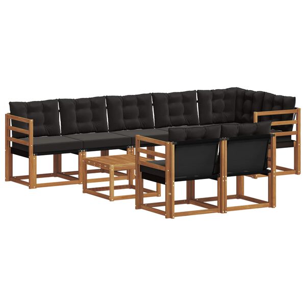 vidaXL Conjunto de Sof&aacute;s para Exterior 9 pcs Natural e Preto