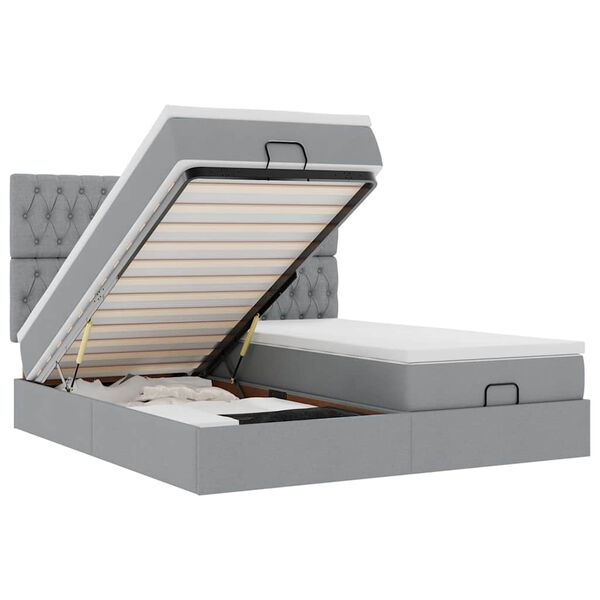 vidaXL Estrutura de cama otomana com colch&otilde;es tecido cinzento claro