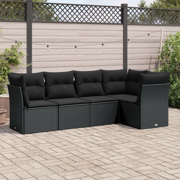 vidaXL 5 pcs conjunto sof&aacute;s de jardim com almofad&otilde;es vime PE preto
