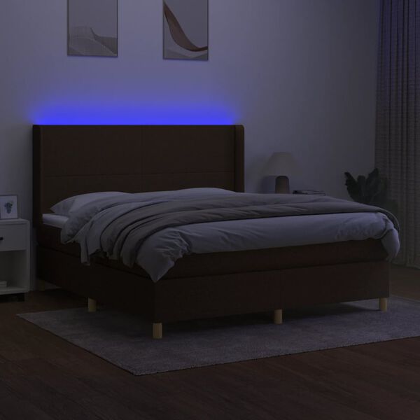 vidaXL Cama box spring c/ colch&atilde;o/LED 180x200cm tecido castanho-escuro