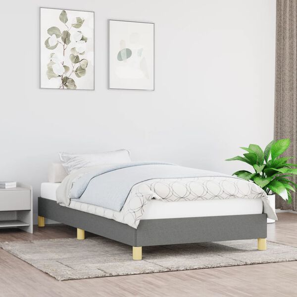 vidaXL Estrutura de cama sem colch&atilde;o 90x200 cm tecido cinzento-escuro