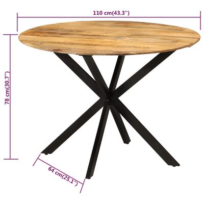 vidaXL Mesa de jantar Ø110x78 cm madeira de mangueira maciça e aço