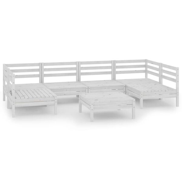 vidaXL 7 pcs conjunto lounge de jardim pinho maci&ccedil;o branco