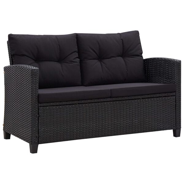 vidaXL 3 pcs conjunto lounge para jardim c/ almofad&otilde;es vime PE preto