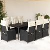 vidaXL 9 pcs conjunto de jantar p/ jardim c/ almofad&otilde;es vime PE preto