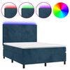 vidaXL Cama box spring c/ colch&atilde;o/LED 140x190 cm veludo azul-escuro