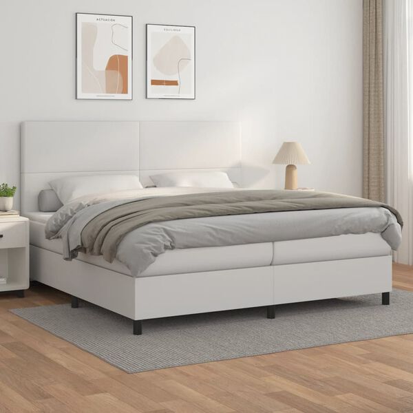 vidaXL Cama com molas/colchão 200x200 cm couro artificial branco