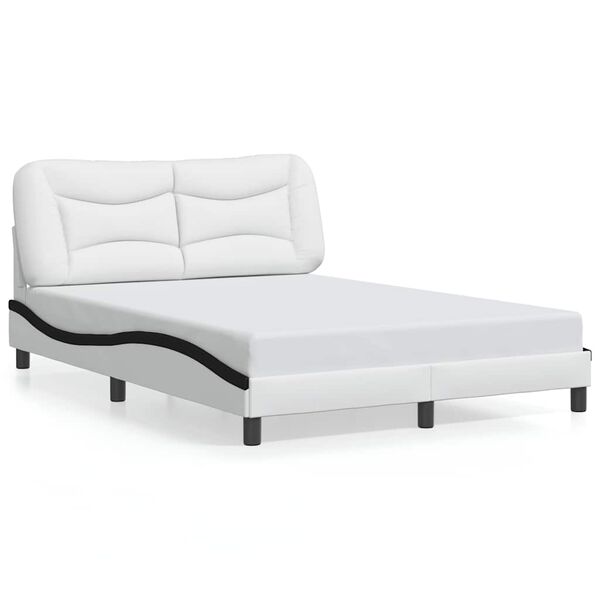 vidaXL Estrutura de cama sem colch&atilde;o Hvar 140x200 couro artif. branco/preto