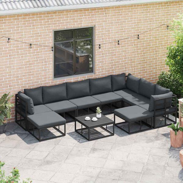vidaXL Conjunto de Sof&aacute; de Jardim 9 pcs Preto Alum&iacute;nio