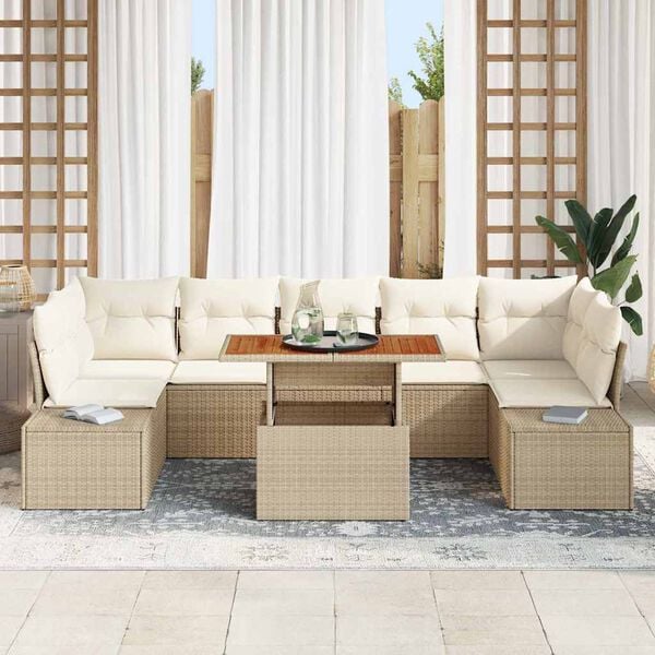 vidaXL Conjunto de Sof&aacute; de Jardim 8 pcs Bege Rattan Sint&eacute;tico