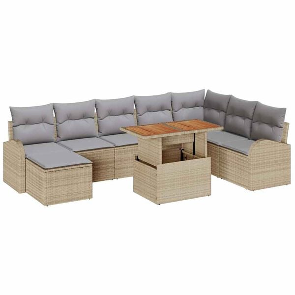 vidaXL Conjunto de Sof&aacute; de Jardim 9 pcs Bege Rattan Sint&eacute;tico