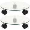 vidaXL Bases com rodas p/ vasos 2 pcs vidro temperado 28 cm redondo