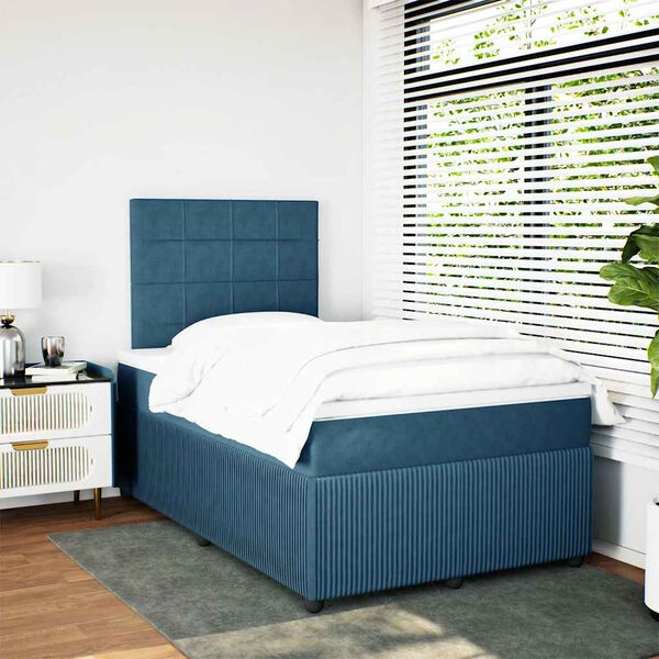 vidaXL Cama boxspring com colch&atilde;o 120x190 cm veludo azul-escuro