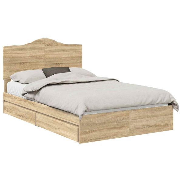 vidaXL Cama com Armazenamento com gaveta Carvalho Sonoma 135 x 190 cm