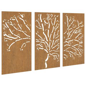 vidaXL Decora&ccedil;&atilde;o muro de jardim 3pcs 105x55cm a&ccedil;o corten design &aacute;rvore