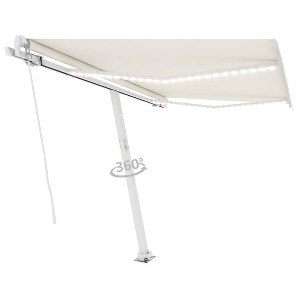 vidaXL Toldo retrátil manual com LED 350x250 cm cor creme