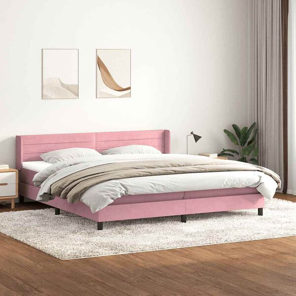 vidaXL Cama com molas/colch&atilde;o 200x220 cm veludo rosa