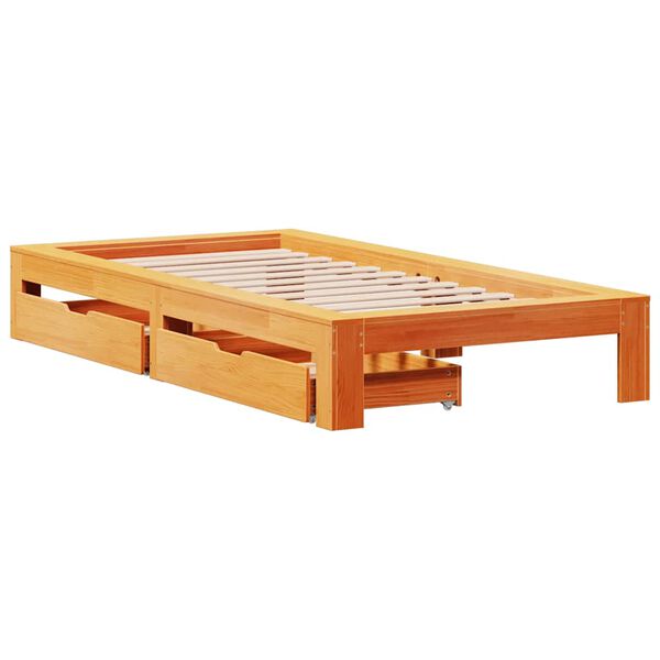 vidaXL Cama sem colchão 75x190 cm madeira de pinho maciça castanho-mel
