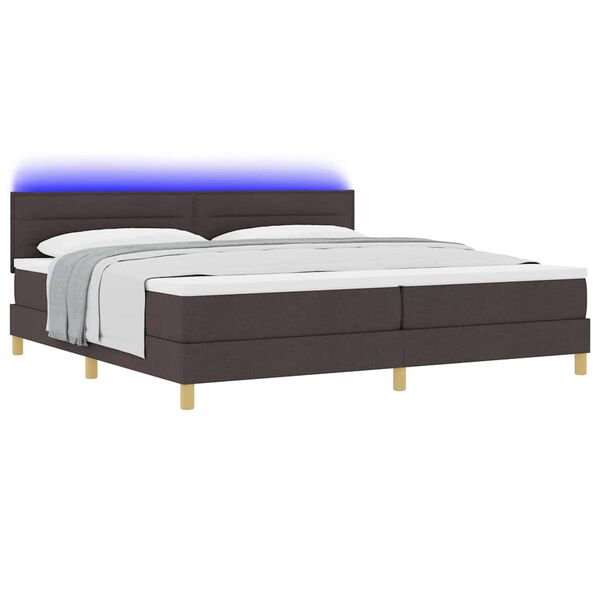 vidaXL Cama Box Spring LED com led Marrom Escuro 200 x 200 cm tecido