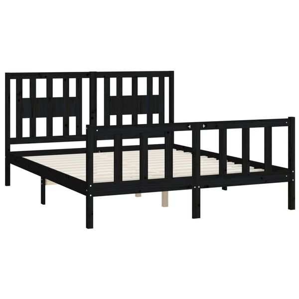 vidaXL Estrutura cama casal c/ cabeceira 150x200 cm pinho maci&ccedil;o preto