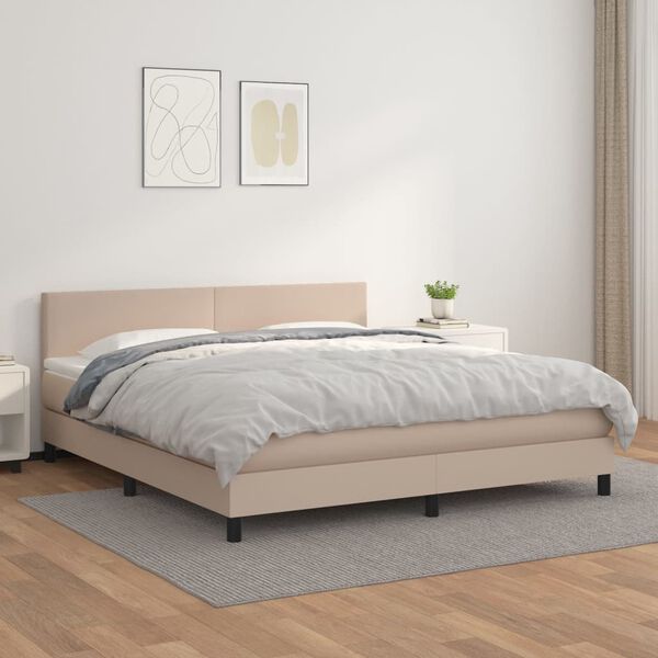 vidaXL Cama com molas/colch&atilde;o 180x200 cm couro artificial cappuccino