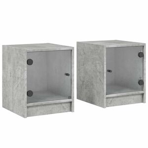 vidaXL Mesa cabeceira c/ porta vidro 2 pcs 35x37x42cm cinzento cimento