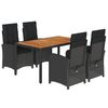 vidaXL 5 pcs conjunto de jantar p/ jardim c/ almofad&otilde;es vime PE preto