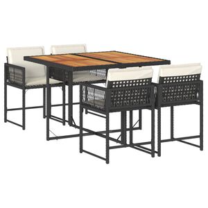 vidaXL 5 pcs conjunto de jantar p/ jardim c/ almofad&otilde;es vime PE preto