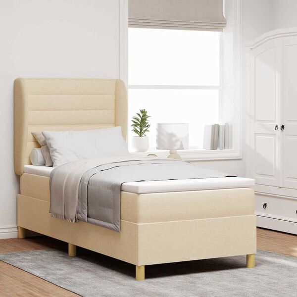 vidaXL Cama Box Springs com Colch&atilde;o Cinza Escuro 90x190 cm Creme