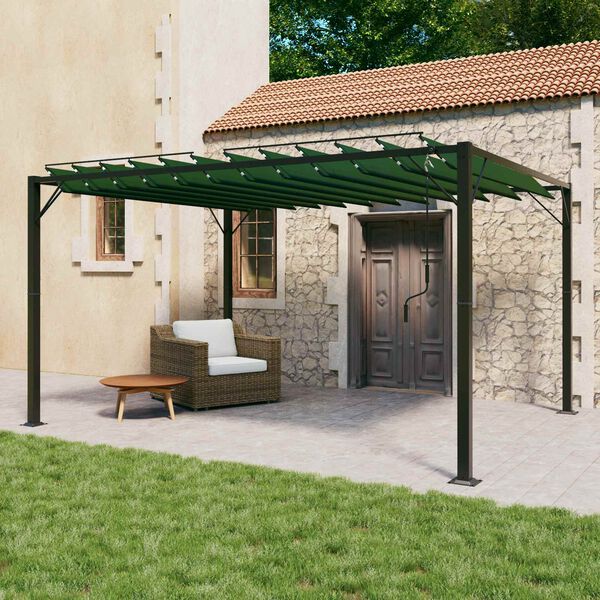 vidaXL Gazebo com telhado louvered Verde 3 x 4 x 2,14 m