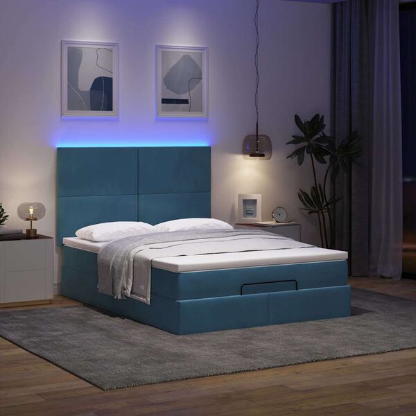 vidaXL Estrutura de cama otomana colch&otilde;es 140x200cm veludo azul escuro