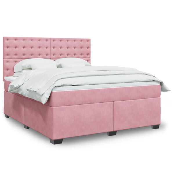 vidaXL Cama com molas/colch&atilde;o 180x200 cm veludo rosa