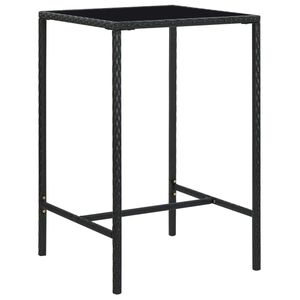 vidaXL Mesa de bar para jardim 70x70x110 cm vidro e vime PE preto