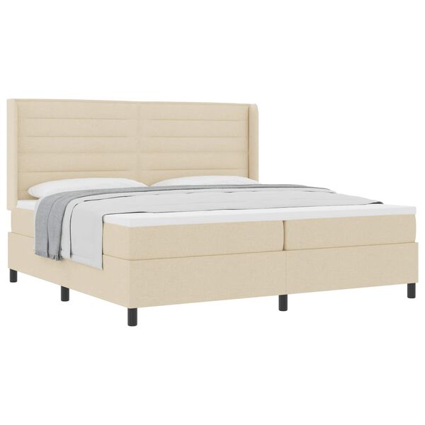 vidaXL Cama Box com colch&atilde;o com cabeceira Creme 200 x 200 cm tecido