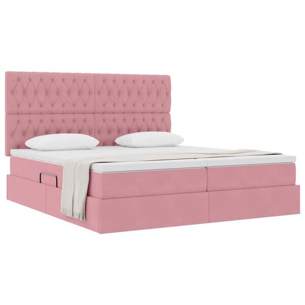 vidaXL Cama com Armazenamento com colch&atilde;o Rosa 180 x 200 cm Veludo
