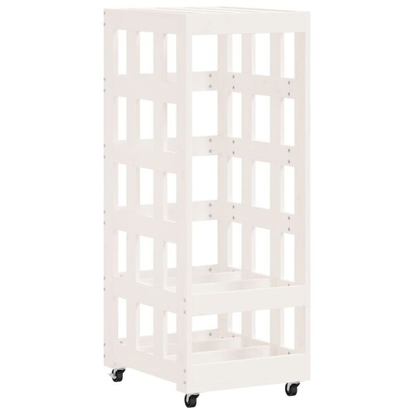 vidaXL Suporte de lenha c/ rodas 40x49x110 cm pinho maciço branco
