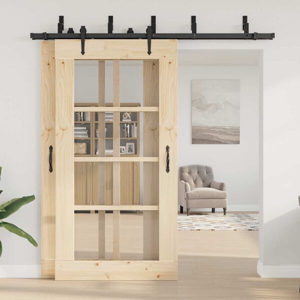 vidaXL Kit de ferragens para porta deslizante 213,5 cm a&ccedil;o preto