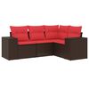 vidaXL Conjunto de sof&aacute; de jardim com 4 pe&ccedil;as e almofadas em rattan sint&eacute;tico marrom