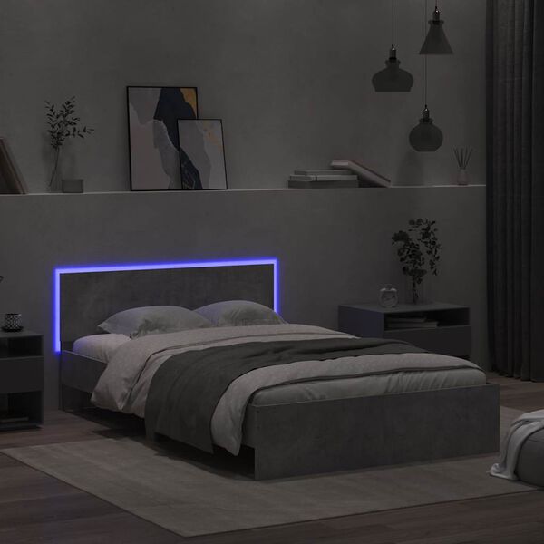 vidaXL Estrutura cama cabeceira e luzes LED 140x200cm cinzento cimento