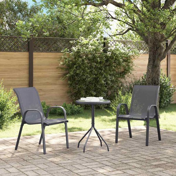 vidaXL Cadeiras de jardim empilh&aacute;veis 2 pcs textilene cinzento
